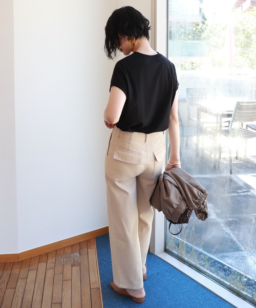 andme（アンドミー）の「コットンハイウエストベイカーワイドパンツ（チノパンツ・レディース・ブラック/オフホワイト/ライトベージュ・S/M/L）」の8枚目の写真