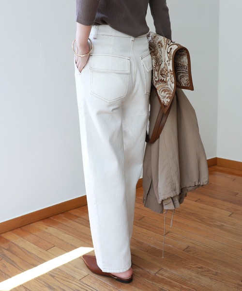 andme（アンドミー）の「コットンハイウエストベイカーワイドパンツ（チノパンツ・レディース・ブラック/オフホワイト/ライトベージュ・S/M/L）」の9枚目の写真