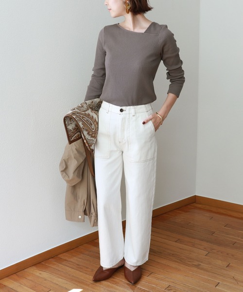 andme（アンドミー）の「コットンハイウエストベイカーワイドパンツ（チノパンツ・レディース・ブラック/オフホワイト/ライトベージュ・S/M/L）」の10枚目の写真