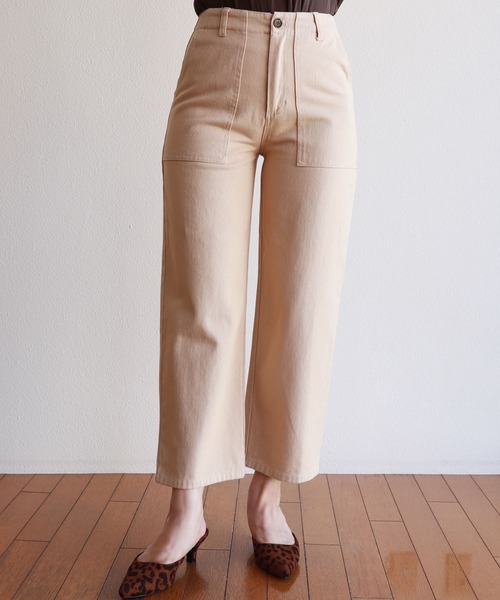 andme（アンドミー）の「コットンハイウエストベイカーワイドパンツ（チノパンツ・レディース・ブラック/オフホワイト/ライトベージュ・S/M/L）」の11枚目の写真
