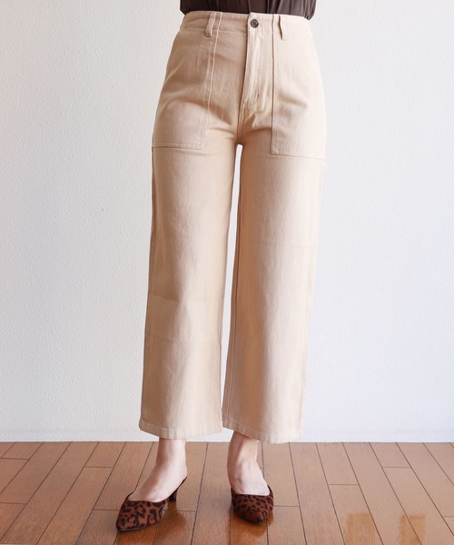 andme（アンドミー）の「コットンハイウエストベイカーワイドパンツ（チノパンツ・レディース・ブラック/オフホワイト/ライトベージュ・S/M/L）」の14枚目の写真