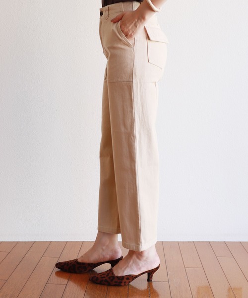 andme（アンドミー）の「コットンハイウエストベイカーワイドパンツ（チノパンツ・レディース・ブラック/オフホワイト/ライトベージュ・S/M/L）」の15枚目の写真