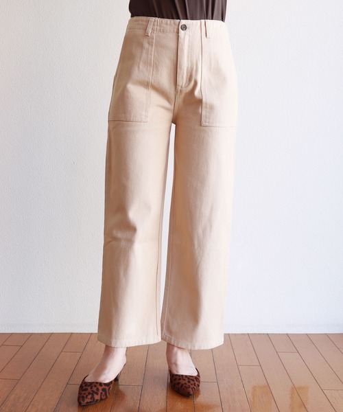 andme（アンドミー）の「コットンハイウエストベイカーワイドパンツ（チノパンツ・レディース・ブラック/オフホワイト/ライトベージュ・S/M/L）」の17枚目の写真