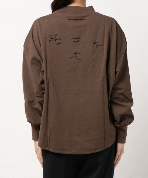 PUAL CE CIN(ピュアルセシン)の「フロッキープリントモックネックロングスリーブ(Tシャツ/カットソー・レディース・ブラウン/グレー/ピンク/スミクロ・FREE)」の5枚目の写真
