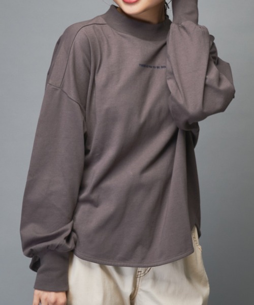 PUAL CE CIN(ピュアルセシン)の「フロッキープリントモックネックロングスリーブ(Tシャツ/カットソー・レディース・ブラウン/グレー/ピンク/スミクロ・FREE)」の1枚目の写真