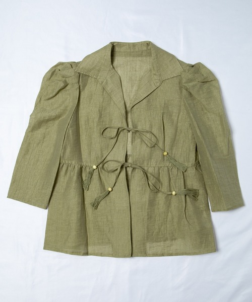 GGD（ジージーディー）の「クレープリネンフリンジチュニックシャツ（シャツ/ブラウス・レディース・バーガンディー/テラコッタ/マスタード・L/LL/M）」の2枚目の写真