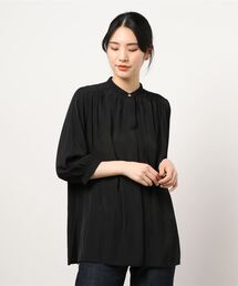 INTERPLANET | パウダーサテン７分袖ギャザーブラウス(シャツ/ブラウス)
