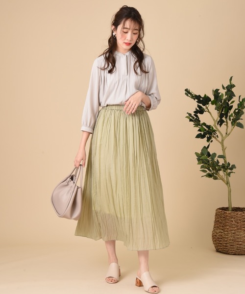 INTERPLANET（インタープラネット）の「パウダーサテン７分袖ギャザーブラウス（シャツ/ブラウス・レディース・モカ/ブラック/グリーン/グレイッシュベージュ・FREE）」の9枚目の写真