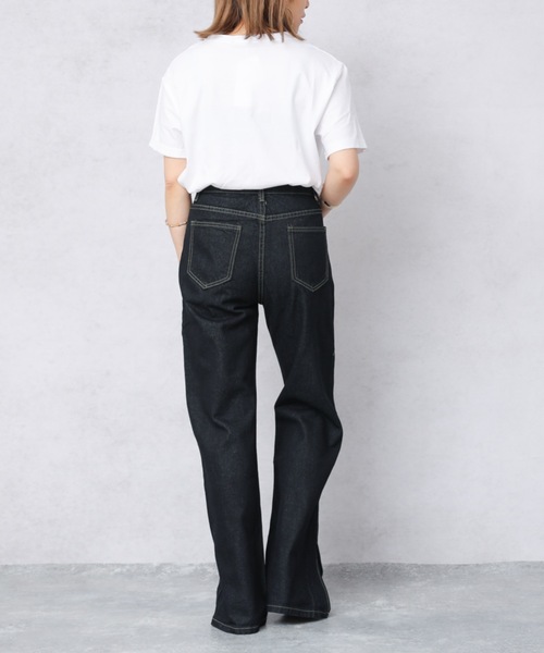 スーパーセール 50％（福袋 セール】【apretro】スリットデニムパンツ〈セミフレア パンツ