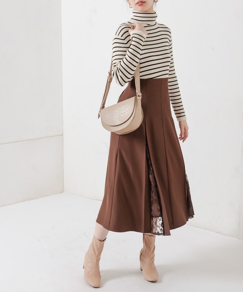 natural couture(ナチュラルクチュール)の「8枚接ぎレースちら見えスカート(スカート・レディース・ブラウン/カーキ/ピンク/ライトベージュ・FREE)」の2枚目の写真