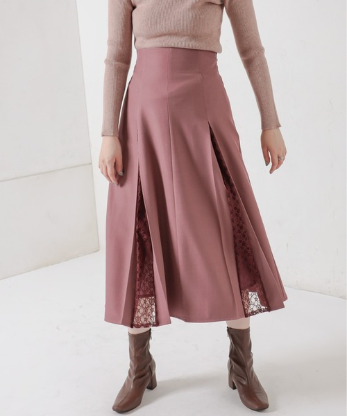 natural couture(ナチュラルクチュール)の「8枚接ぎレースちら見えスカート(スカート・レディース・ブラウン/カーキ/ピンク/ライトベージュ・FREE)」の4枚目の写真