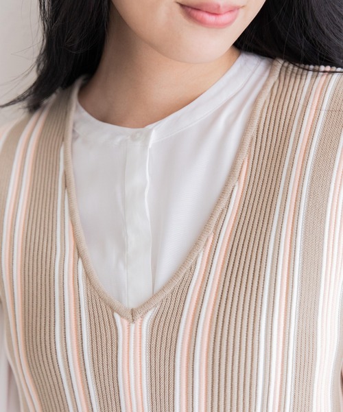 Mysa&Liina(ミーサリーナ)の「クロップド丈ストライプニットビスチェ(ベスト・レディース・ブラック/ベージュ/ブラウン・M)」の4枚目の写真