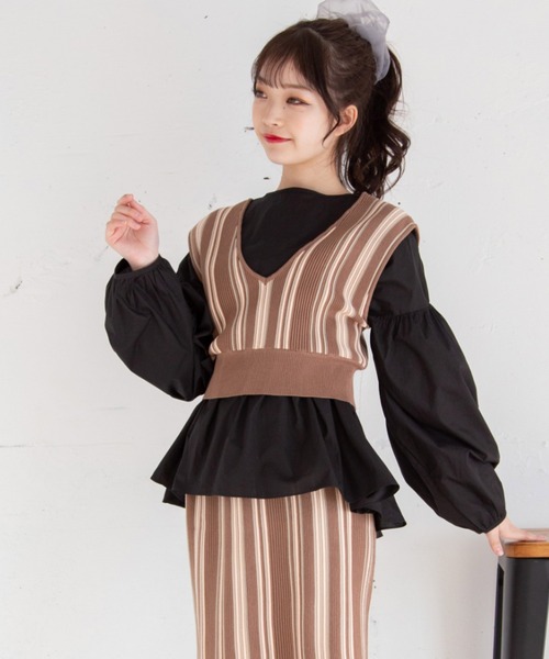 Mysa&Liina(ミーサリーナ)の「クロップド丈ストライプニットビスチェ(ベスト・レディース・ブラック/ベージュ/ブラウン・M)」の18枚目の写真