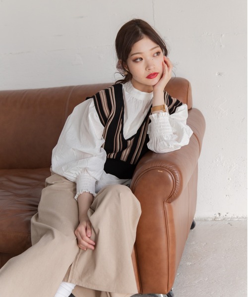 Mysa&Liina(ミーサリーナ)の「クロップド丈ストライプニットビスチェ(ベスト・レディース・ブラック/ベージュ/ブラウン・M)」の22枚目の写真