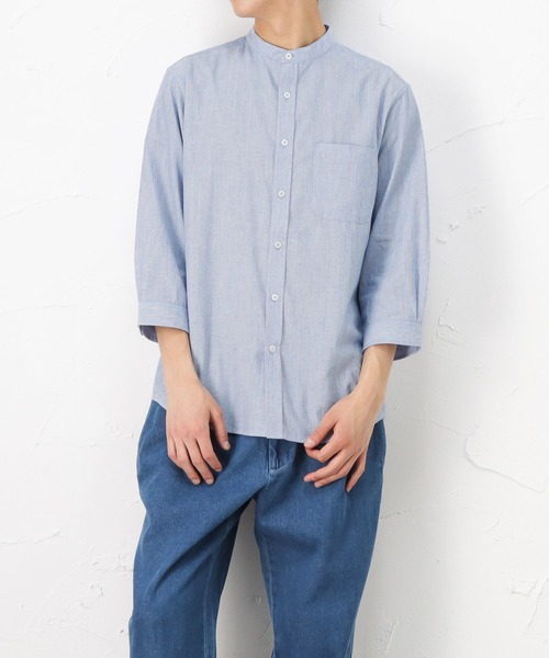 NAVY(ネイビー)の「ハイブリッドリネン 七分袖シャツ(シャツ/ブラウス・メンズ・ブルー/グレー・L/XL/S/M)」の2枚目の写真