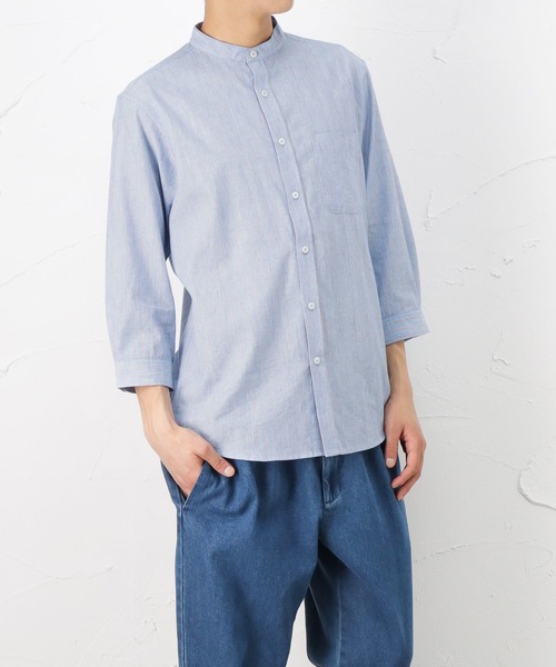 NAVY(ネイビー)の「ハイブリッドリネン 七分袖シャツ(シャツ/ブラウス・メンズ・ブルー/グレー・L/XL/S/M)」の4枚目の写真