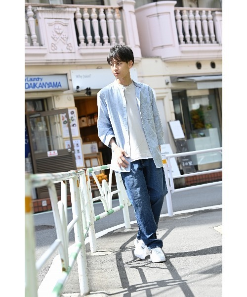 NAVY(ネイビー)の「ハイブリッドリネン 七分袖シャツ(シャツ/ブラウス・メンズ・ブルー/グレー・L/XL/S/M)」の18枚目の写真