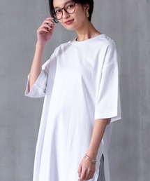USAコットン サイドスリット入Tシャツワンピース