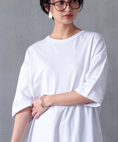 OMNES(オムネス)の「USAコットン サイドスリット入Tシャツワンピース(ワンピース・レディース・ホワイト/ブラック・FREE)」の6枚目の写真