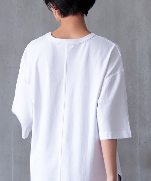 OMNES(オムネス)の「USAコットン サイドスリット入Tシャツワンピース(ワンピース・レディース・ホワイト/ブラック・FREE)」の12枚目の写真