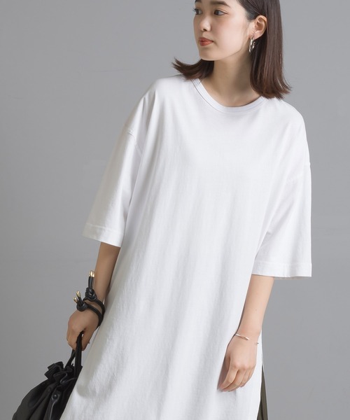 OMNES(オムネス)の「USAコットン サイドスリット入Tシャツワンピース(ワンピース・レディース・ホワイト/ブラック・FREE)」の14枚目の写真