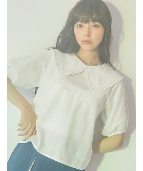 merry jenny(メリージェニー)の「bigフリルカラーパフブラウス(シャツ/ブラウス・レディース・ブラック/オフホワイト/ミント・FREE)」の2枚目の写真