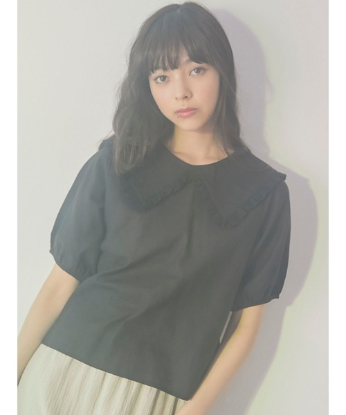 merry jenny(メリージェニー)の「bigフリルカラーパフブラウス(シャツ/ブラウス・レディース・ブラック/オフホワイト/ミント・FREE)」の1枚目の写真
