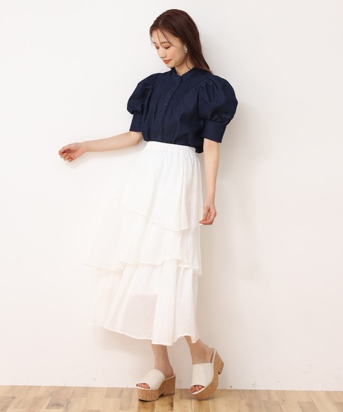 one after another NICE CLAUP（ワンアフターアナザーナイスクラップ）の「3段ティアードスカート（スカート・レディース・ブラック/オフホワイト/イエロー/アイボリー・FREE）」の21枚目の写真