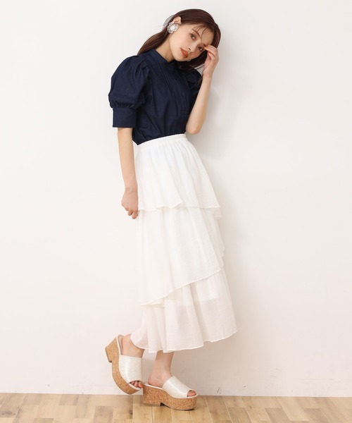 one after another NICE CLAUP（ワンアフターアナザーナイスクラップ）の「3段ティアードスカート（スカート・レディース・ブラック/オフホワイト/イエロー/アイボリー・FREE）」の6枚目の写真