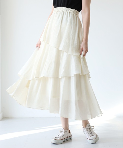 one after another NICE CLAUP（ワンアフターアナザーナイスクラップ）の「3段ティアードスカート（スカート・レディース・ブラック/オフホワイト/イエロー/アイボリー・FREE）」の22枚目の写真
