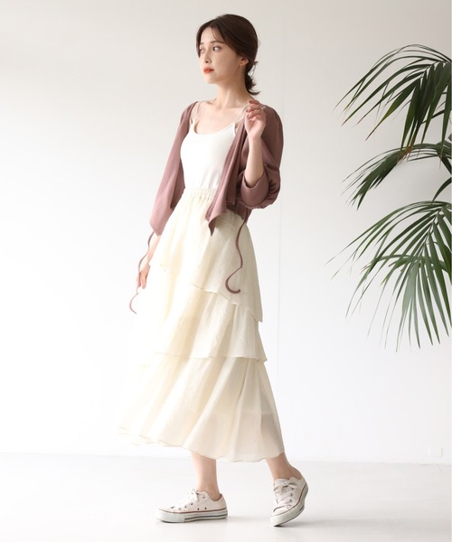 one after another NICE CLAUP（ワンアフターアナザーナイスクラップ）の「3段ティアードスカート（スカート・レディース・ブラック/オフホワイト/イエロー/アイボリー・FREE）」の7枚目の写真