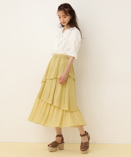 one after another NICE CLAUP（ワンアフターアナザーナイスクラップ）の「3段ティアードスカート（スカート・レディース・ブラック/オフホワイト/イエロー/アイボリー・FREE）」の15枚目の写真