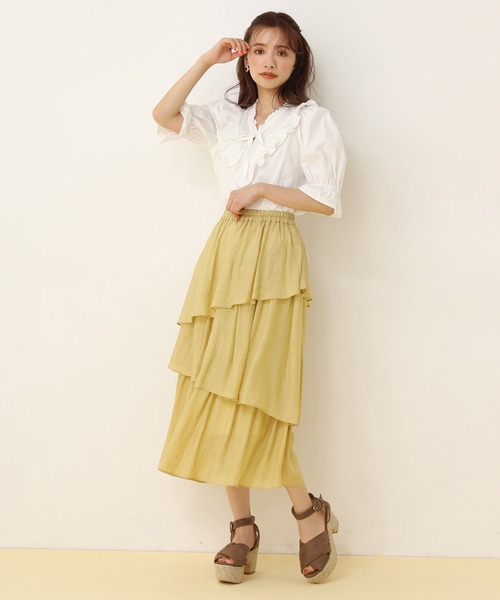 one after another NICE CLAUP（ワンアフターアナザーナイスクラップ）の「3段ティアードスカート（スカート・レディース・ブラック/オフホワイト/イエロー/アイボリー・FREE）」の20枚目の写真