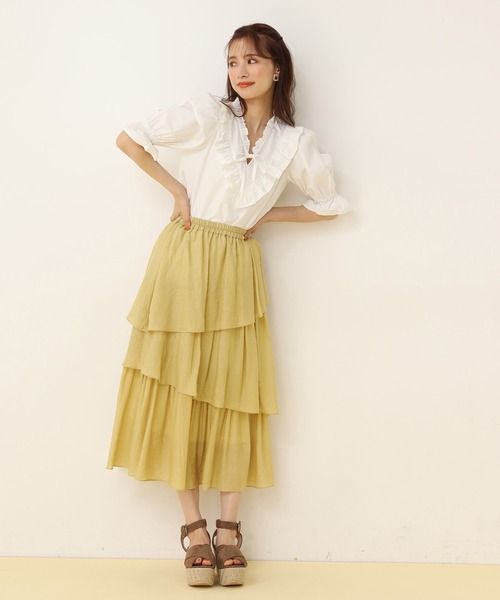 one after another NICE CLAUP（ワンアフターアナザーナイスクラップ）の「3段ティアードスカート（スカート・レディース・ブラック/オフホワイト/イエロー/アイボリー・FREE）」の5枚目の写真