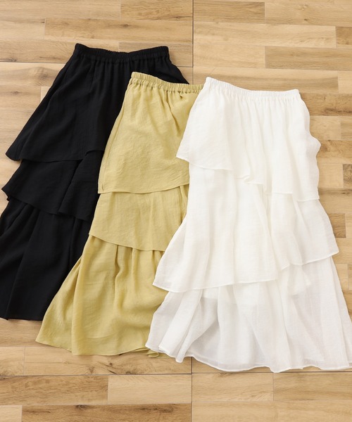 one after another NICE CLAUP（ワンアフターアナザーナイスクラップ）の「3段ティアードスカート（スカート・レディース・ブラック/オフホワイト/イエロー/アイボリー・FREE）」の9枚目の写真