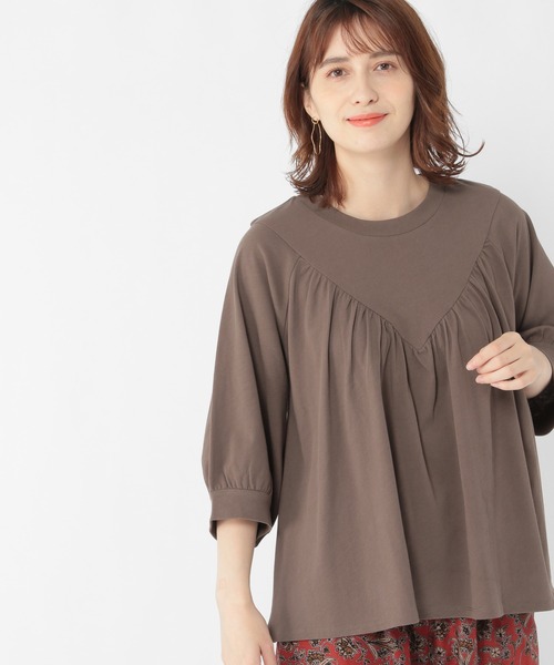 studio CLIP(スタディオクリップ)の「フロントギャザー切り替えプルオーバー(Tシャツ/カットソー・レディース・ライトグレー/ブラウン/ブラック・FREE)」の1枚目の写真