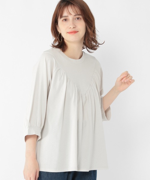 studio CLIP(スタディオクリップ)の「フロントギャザー切り替えプルオーバー(Tシャツ/カットソー・レディース・ライトグレー/ブラウン/ブラック・FREE)」の3枚目の写真