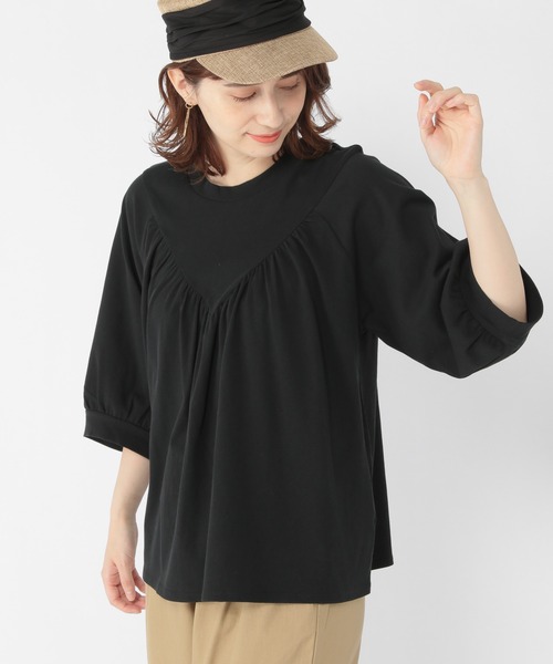 studio CLIP(スタディオクリップ)の「フロントギャザー切り替えプルオーバー(Tシャツ/カットソー・レディース・ライトグレー/ブラウン/ブラック・FREE)」の2枚目の写真