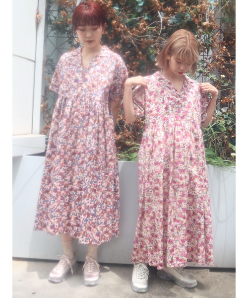 merry jenny（メリージェニー）の「flowerオープンカラーシャツワンピース（ワンピース・レディース・ピンク/ブルー・FREE）」の4枚目の写真