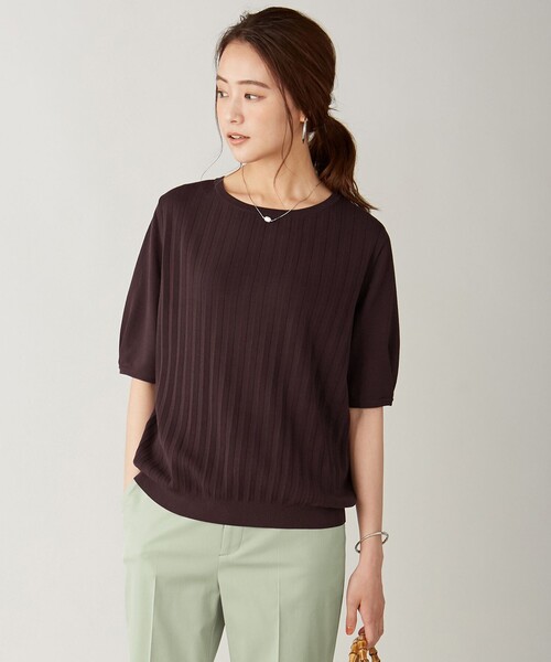 J.PRESS Ladies(J.プレス レディス)の「【UVカット・洗える】Functional Cotton Blend プリーツ ニット(ニット/セーター・レディース・ピンク系/ダークブラウン系/ベージュ系/スモーキーグリーン系・SMALL)」の2枚目の写真