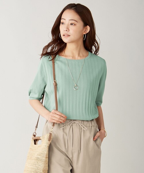 J.PRESS Ladies(J.プレス レディス)の「【UVカット・洗える】Functional Cotton Blend プリーツ ニット(ニット/セーター・レディース・ピンク系/ダークブラウン系/ベージュ系/スモーキーグリーン系・SMALL)」の1枚目の写真