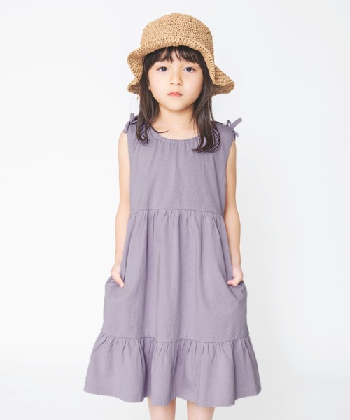 BRANSHES(ブランシェス)の「【接触冷感】肩リボンノースリーブワンピース(ワンピース・キッズ・ブラック/パープル・80cm/90cm/110cm/100cm/120cm/130cm/140cm/150cm)」の1枚目の写真