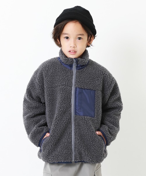 devirock（デビロック）の「洗える アウトドア ボアジャケット（ブルゾン・キッズ・オフホワイト/グレー系その他/ダークベージュ/チャコール/ブラック/ライトグレー/その他7/ネイビー系1/グレー系その他2・120cm/150cm/130cm/140cm/160cm/110cm/100cm）」の5枚目の写真