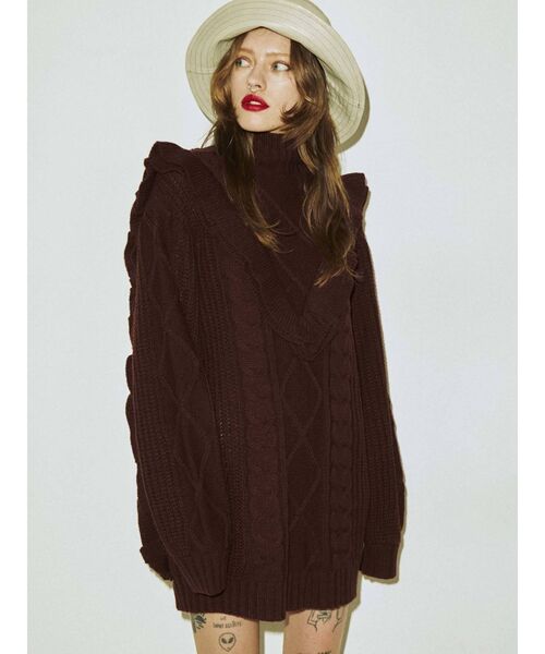 jouetie（ジュエティ）の「フリルチュニックニット（ニット/セーター・レディース・アイボリー/ブラック/レッド/グリーン/ブラウン・MEDIUM）」の7枚目の写真