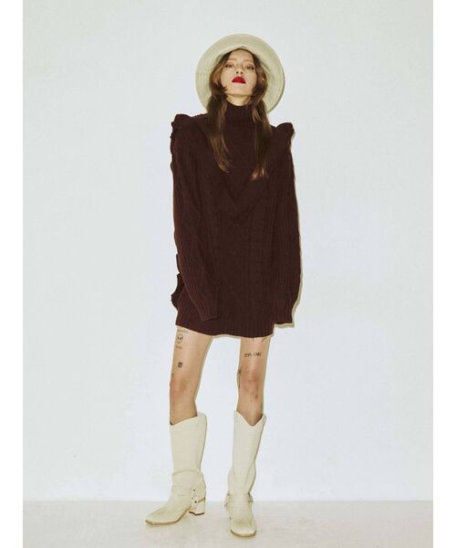 jouetie（ジュエティ）の「フリルチュニックニット（ニット/セーター・レディース・アイボリー/ブラック/レッド/グリーン/ブラウン・MEDIUM）」の11枚目の写真