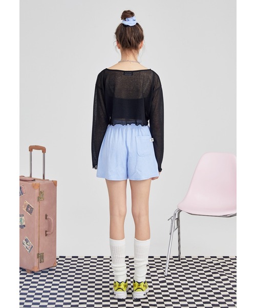 MOMC KITS(エムオーエムシーキッツ)の「『MOMC KITS/エムオーエムシーキッツ』KITS CROP TS/クロップド丈 長袖リネンTシャツ(Tシャツ/カットソー・レディース・ブラック/ピンク/ブルー・FREE)」の6枚目の写真