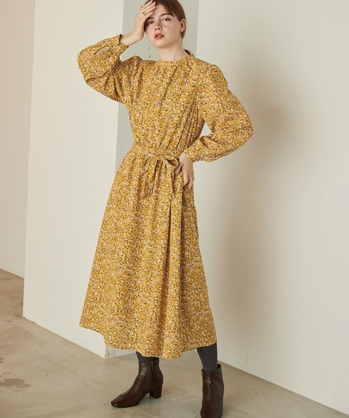 PURIL（ピュリル）の「【PURIL】花柄ウェストギャザーフレアワンピース（ワンピース・レディース・ブラック/イエロー/グリーン・S/M）」の6枚目の写真