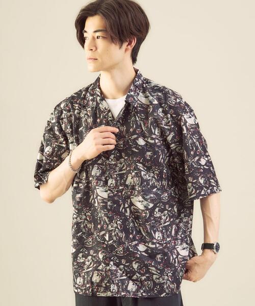 green label relaxing（グリーンレーベルリラクシング）の「＜green label relaxing＞ジャクソンポロック オープンカラー 半袖 シャツ（シャツ/ブラウス・メンズ・ナチュラル/ブラック・X-LARGE/SMALL/MEDIUM/LARGE）」の3枚目の写真