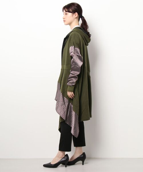 gomme（ゴム）の「60/-ファイン裏毛　切替ファスナーパーカーワンピース（パーカー・レディース・ブラック/チャコールグレー/カーキ・MEDIUM）」の9枚目の写真