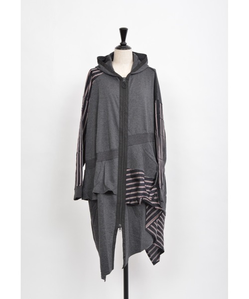 gomme（ゴム）の「60/-ファイン裏毛　切替ファスナーパーカーワンピース（パーカー・レディース・ブラック/チャコールグレー/カーキ・MEDIUM）」の3枚目の写真